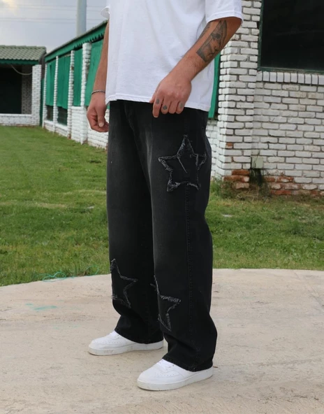 Premium Baggy Starry Patch Kot Pantolon - 3