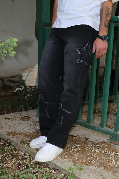 Premium Baggy Starry Patch Kot Pantolon - 5