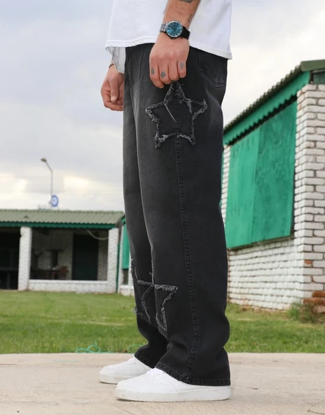 Premium Baggy Starry Patch Kot Pantolon - 2