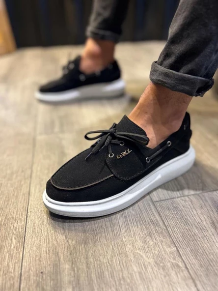 Yüksek Taban Mevsimlik Süet Ayakkabı 009 Siyah (Beyaz Taban) ürün görseli