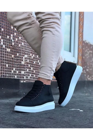 WG032 Siyah Bağcıklı Sneakers  Yarım Bilek Bot - 3