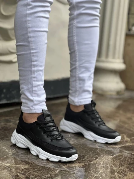 KB-707 Siyah Cilt Yüksek Taban Bağcıklı Günlük Erkek Ayakkabı - Resim 2