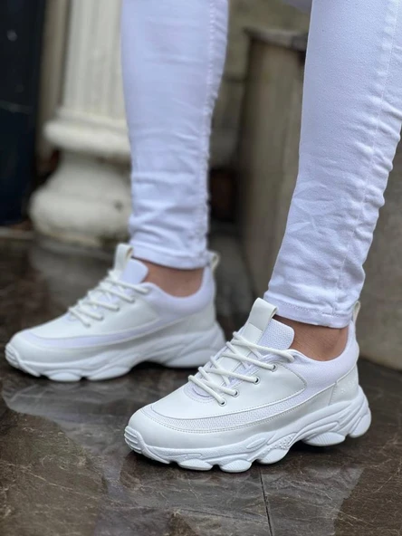 KB-707 Beyaz Cilt Yüksek Taban Bağcıklı Günlük Erkek Ayakkabı - Resim 2