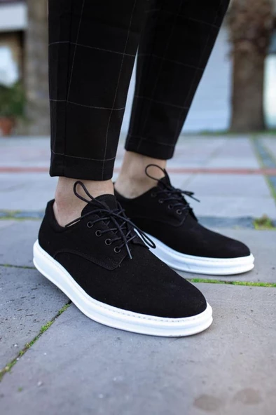 Klasik Erkek Ayakkabı 001 Siyah Süet (Beyaz Taban) ürün görseli