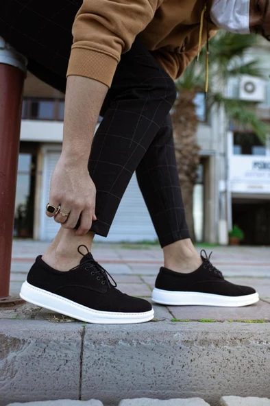 Klasik Erkek Ayakkabı 001 Siyah Süet (Beyaz Taban) - Resim 6