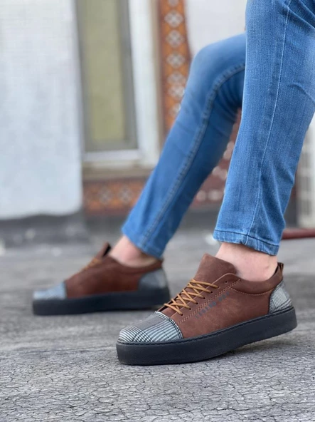 BA0104 Bağcıklı Taba Ekose Süet Siyah Taban Spor Klasik Erkek Ayakkabı - Resim 2