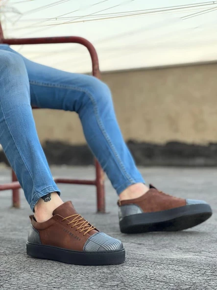 BA0104 Bağcıklı Taba Ekose Süet Siyah Taban Spor Klasik Erkek Ayakkabı - Resim 3