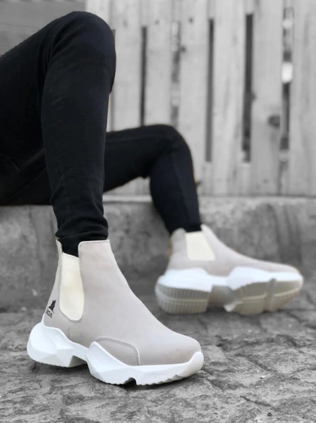 BA0444 Bağcıksız Rahat Yüksek Taban Gri Erkek Spor Yarım Bilek Bot ürün görseli 1