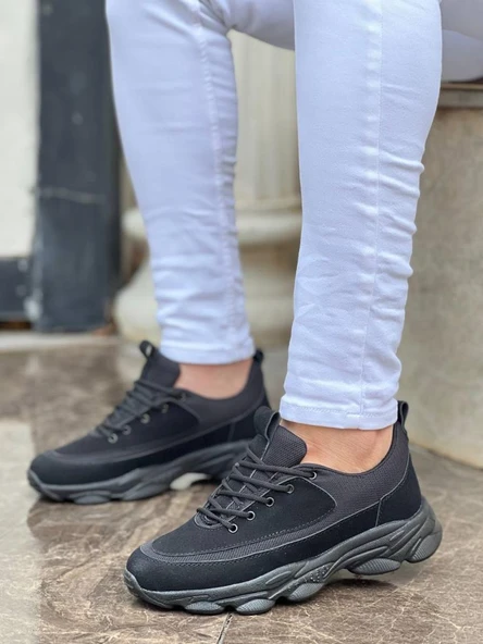 KB-707 Siyah Süet Siyah Yüksek Taban Bağcıklı Günlük Erkek Ayakkabı - Resim 3