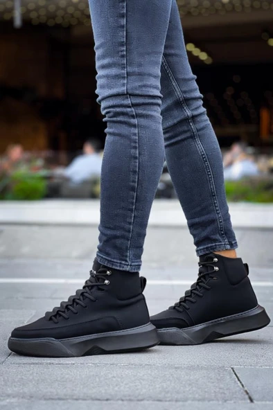 BA0321 Gizli Bağcıklı Erkek Yüksek Taban Siyah Spor Bot - 4