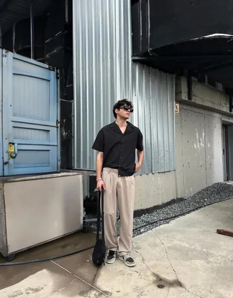 Baggy Fit Erkek Kumaş Pantolon Krem - 4
