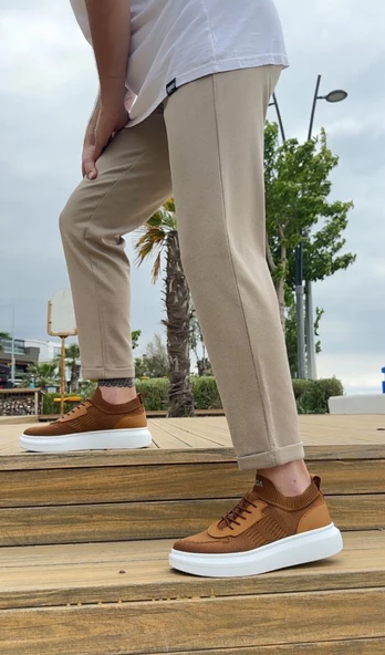 BA0812 Özel Örme Triko Tarz Taba Renk Spor Ayakkabı - Resim 5