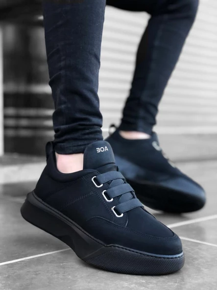 BA0160 Bantlı Erkek Yüksek Taban Siyah Spor Ayakkabı ürün görseli