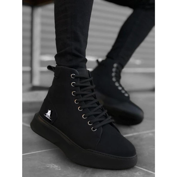 BA0155 Bağcıklı Erkek Yüksek Taban Siyah Spor Bot - Resim 2