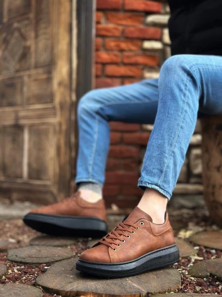 BA0547 BOA Kalın Yüksek Taban Taba Siyah Bağcıklı Spor Erkek Ayakkabı ürün görseli