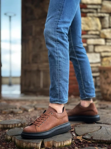 BA0547 BOA Kalın Yüksek Taban Taba Siyah Bağcıklı Spor Erkek Ayakkabı - Resim 2