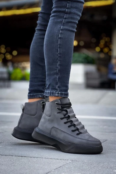 BA0321 Gizli Bağcıklı Erkek Yüksek Taban Füme Spor Bot - 3