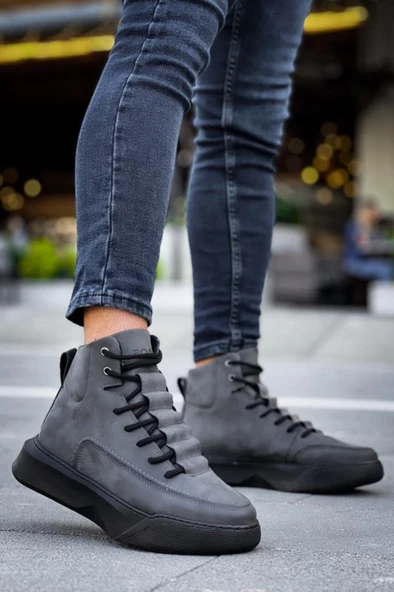 BA0321 Gizli Bağcıklı Erkek Yüksek Taban Füme Spor Bot - 2