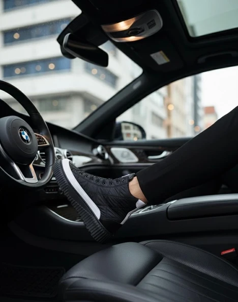 BA0811  Yüksek Taban Siyah Paraşüt Kumaş Beyaz Cilt Detaylı Yarım Bilek Spor Bot - Resim 9