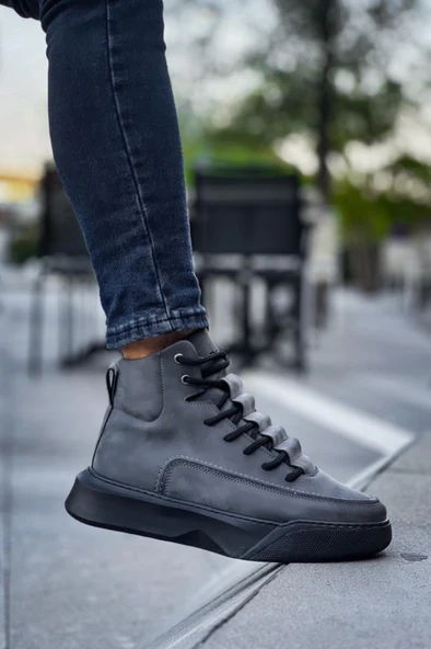 BA0321 Gizli Bağcıklı Erkek Yüksek Taban Füme Spor Bot - 5