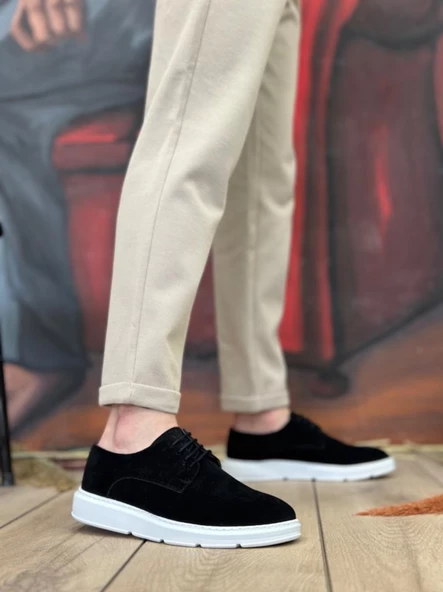 BA0003 Bağcıklı Klasik Spor Süet Siyah Beyaz Yüksek Taban Casual Erkek Ayakkabı - Resim 2