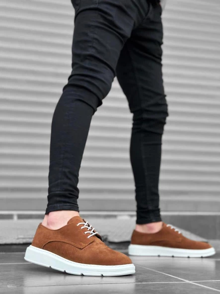 BA0003 Bağcıklı Süet Klasik Taba Beyaz Yüksek Taban Casual Erkek Ayakkabı - 2