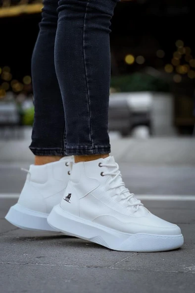 BA0318 Bağcıklı Erkek Yüksek Taban Beyaz Spor Bot - 6