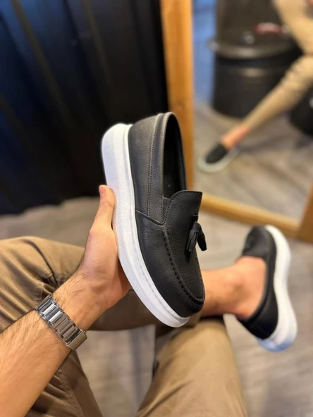 Günlük Spor Klasik Ayakkabı 818 Siyah (Beyaz Taban) - Resim 2