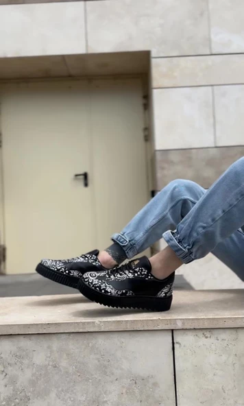 BA0802  Gotik Desenli Siyah Yüksek Taban Erkek Günlük Ayakkabı - 6