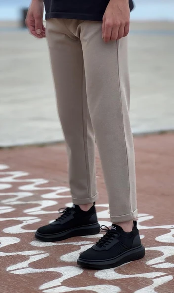 BA0812 Özel Örme Triko Tarz Siyah Renk Siyah Taban Spor Ayakkabı - Resim 3