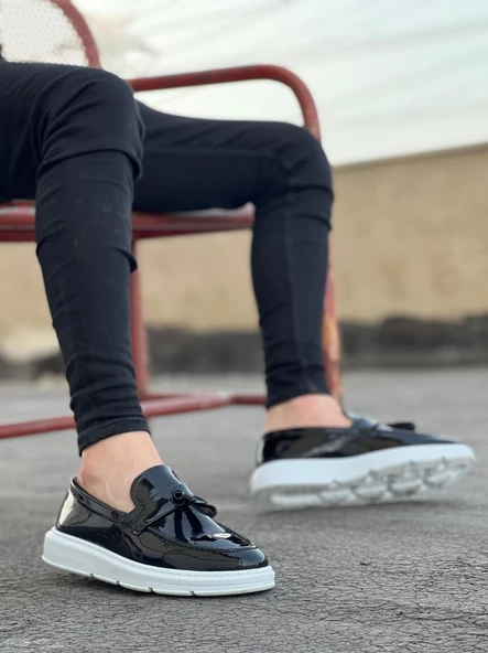 BA0005 Bağcıksız Yüksek Taban Klasik Rugan Kemerli Püsküllü Corcik Erkek Ayakkabı - Resim 2