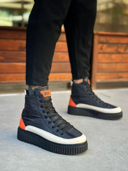 BA0811  Yüksek Siyah Taban Paraşüt Kumaş Turuncu Cilt Detaylı Yarım Bilek Spor Bot - Resim 5