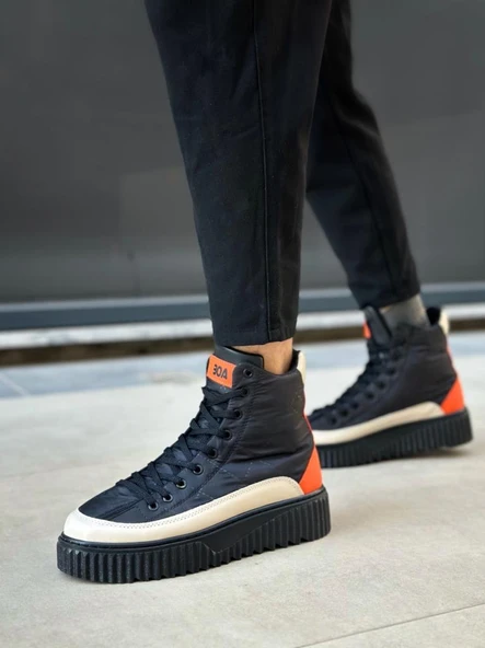 BA0811  Yüksek Siyah Taban Paraşüt Kumaş Turuncu Cilt Detaylı Yarım Bilek Spor Bot - Resim 4