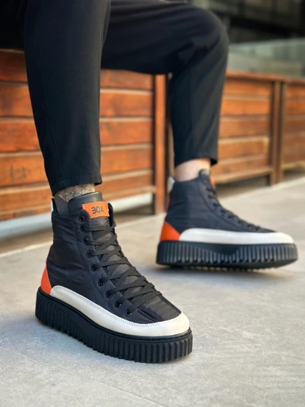 BA0811  Yüksek Siyah Taban Paraşüt Kumaş Turuncu Cilt Detaylı Yarım Bilek Spor Bot - Resim 3