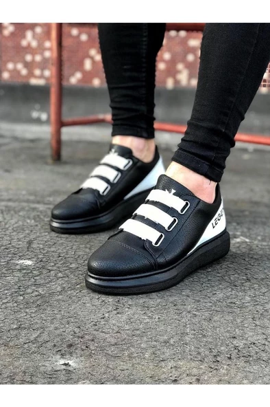 WG029 3 Bant Legend Kömür Beyaz Kalın Taban Casual Erkek Ayakkabı - Resim 3