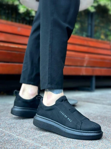 BA0307  Kalın Süet Yüksek Taban Çift Bant Siyah Erkek Ayakkabı - Resim 3