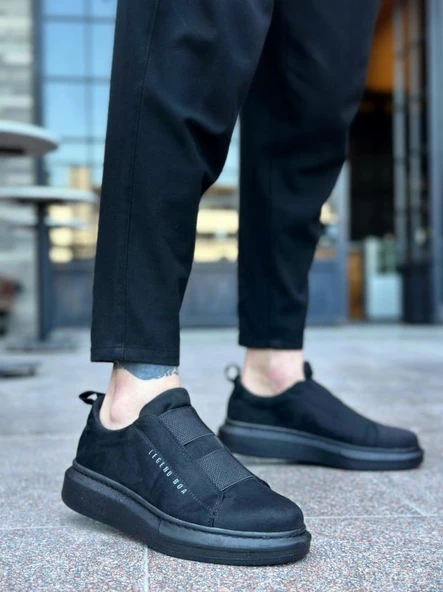 BA0307  Kalın Süet Yüksek Taban Çift Bant Siyah Erkek Ayakkabı - Resim 2