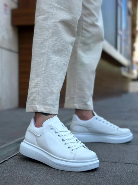 BA0547 BOA Kalın Yüksek Taban Beyaz Bağcıklı Spor Erkek Ayakkabı ürün görseli