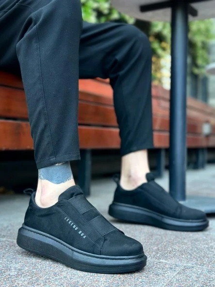 BA0307  Kalın Süet Yüksek Taban Çift Bant Siyah Erkek Ayakkabı ürün görseli