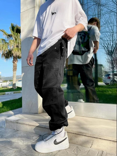 Premium Paraşüt Utililty Unisex Pantolon Siyah - 2