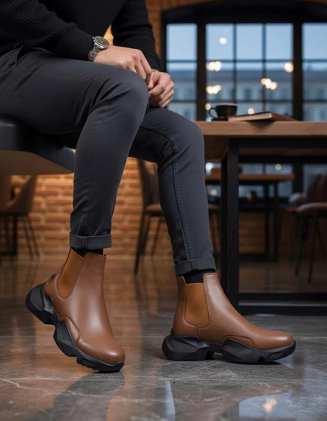 BA0444 Bağcıksız Rahat Yüksek Taban Taba Erkek Spor Yarım Bilek Bot - Resim 3