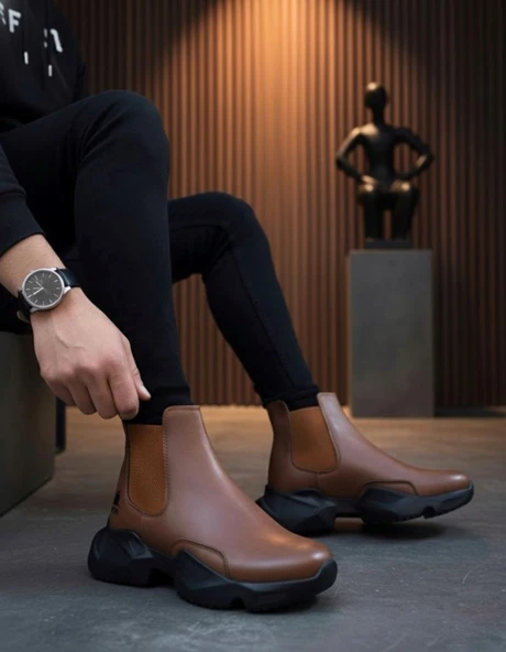 BA0444 Bağcıksız Rahat Yüksek Taban Taba Erkek Spor Yarım Bilek Bot ürün görseli