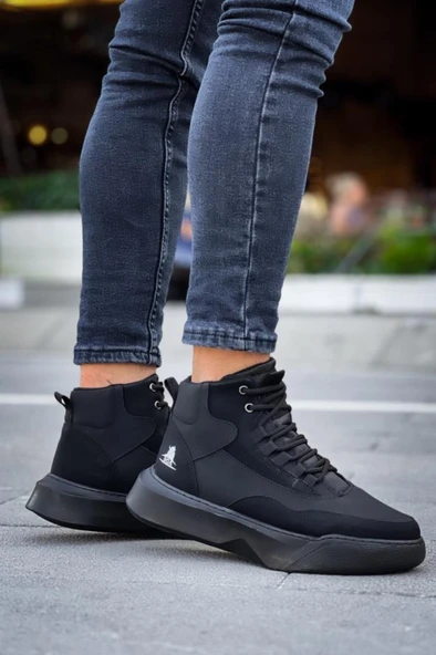 BA0318 Bağcıklı Erkek Yüksek Taban Siyah Taban Spor Bot - Resim 2