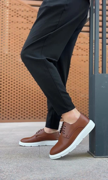 BA0003 Bağcıklı Klasik Taba Beyaz Kalın Taban Casual Erkek Ayakkabı - 2