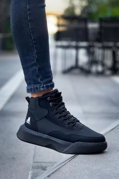 BA0318 Bağcıklı Erkek Yüksek Taban Siyah Taban Spor Bot - Resim 3