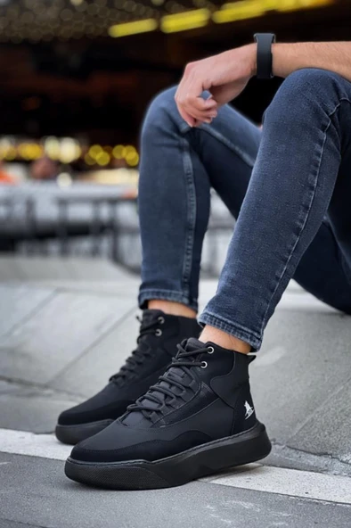 BA0318 Bağcıklı Erkek Yüksek Taban Siyah Taban Spor Bot - Resim 7