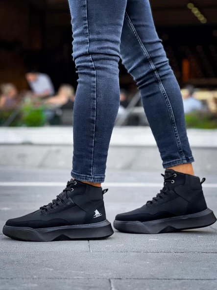 BA0318 Bağcıklı Erkek Yüksek Taban Siyah Taban Spor Bot - Resim 6