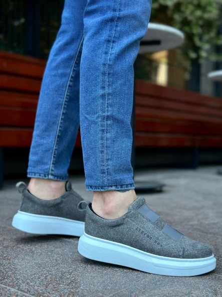 BA0307  Kalın Süet Yüksek Taban Çift Bant Gri Erkek Ayakkabı - Resim 2