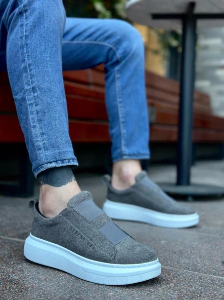 BA0307  Kalın Süet Yüksek Taban Çift Bant Gri Erkek Ayakkabı ürün görseli