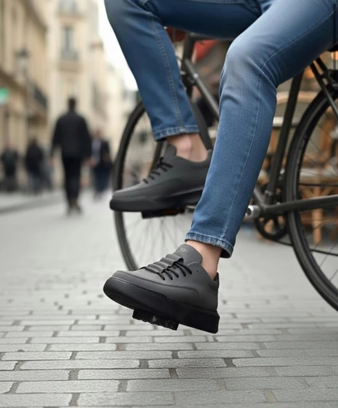 BA0332 Merdiven Desen Bağcıklı Erkek Yüksek Taban Füme Cilt Spor Ayakkabı - Resim 5